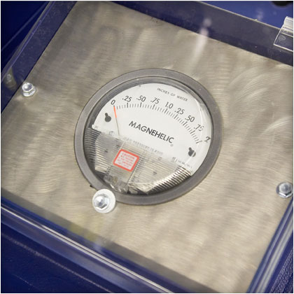 Magnehelic gauge monitors filter efficiency, letting you optimize filter replacement.
