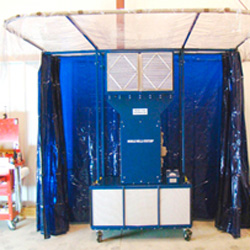 Mobile Weld Station booth in body shop.