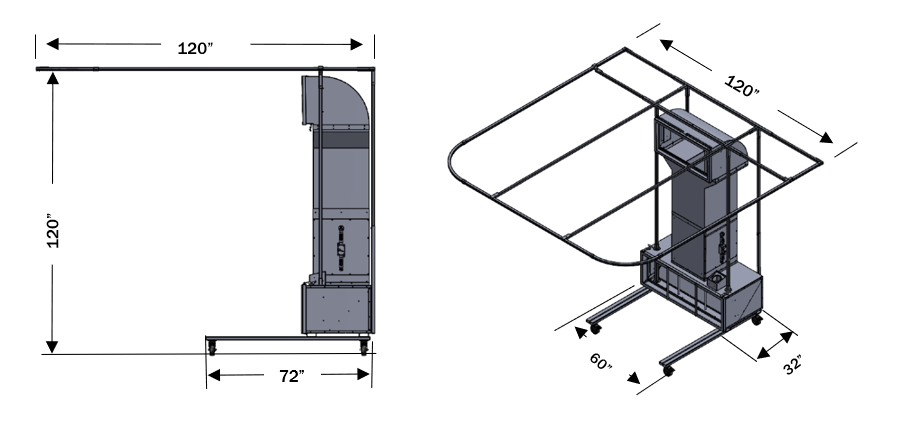 Dimensions, Filtration, Size, Booth, Enclosure, Curtains, Setup